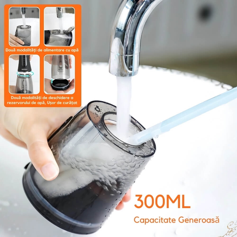 Irigator Bucal tip Dus Bucal Portabil, DrKala®, 1380 pulsatii/min, 5 Programe, 7 duze incluse, personalizare pulsatii, Rezervor 300 ml, Igiena orala completa, Negru