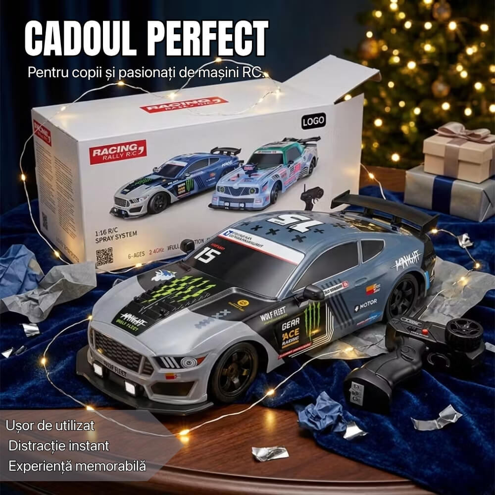 Masina cu telecomanda RC Drift, Digital Kala, 20km/h, lumini LED, 1:16, Gri/Albastru