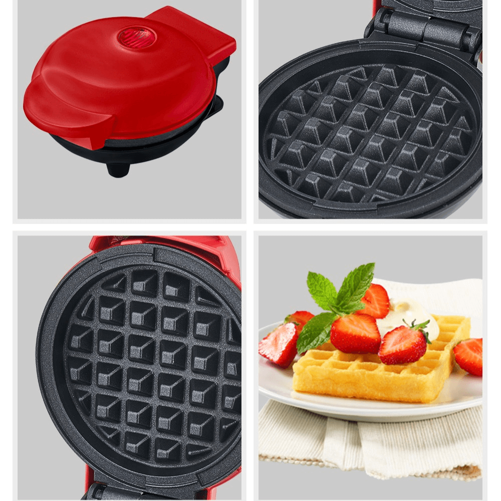 Mini aparat de făcut waffle 800W – compact, rapid, antiaderent, ideal pentru deserturi și gustări, roșu vibrant