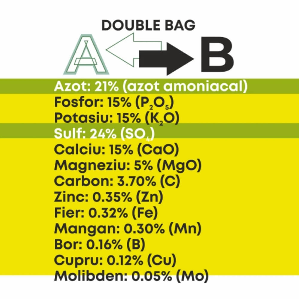 Ingrasamant Universal AGRISOL Double Bag, 10 kg, Sistem Complet de Fertilizare si Optimizare pH, pentru Gradina, Sere si Solarii