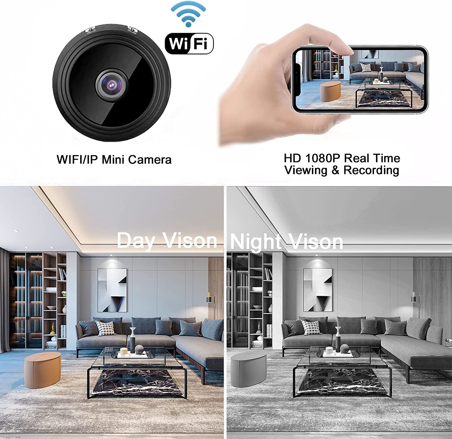 Camera mini spy, Bluetooth, Wifi, 1920x1080 p, Negru