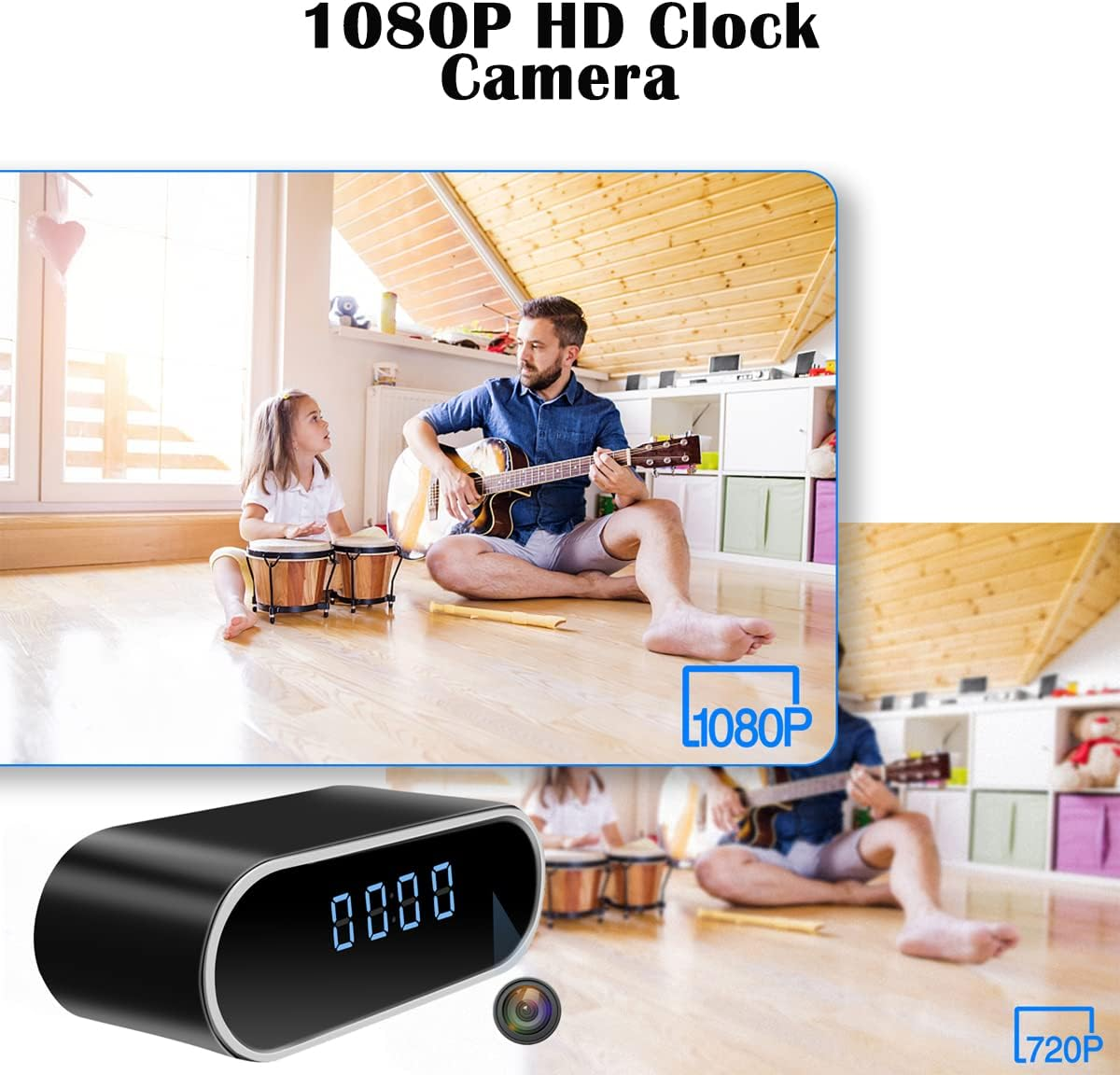 Mini camera Spy, WI-FI, IP, Dispozitiv de Spionaj, Ascunsa in Ceas Desteptator, 1080P, Activare la Miscare, Negru