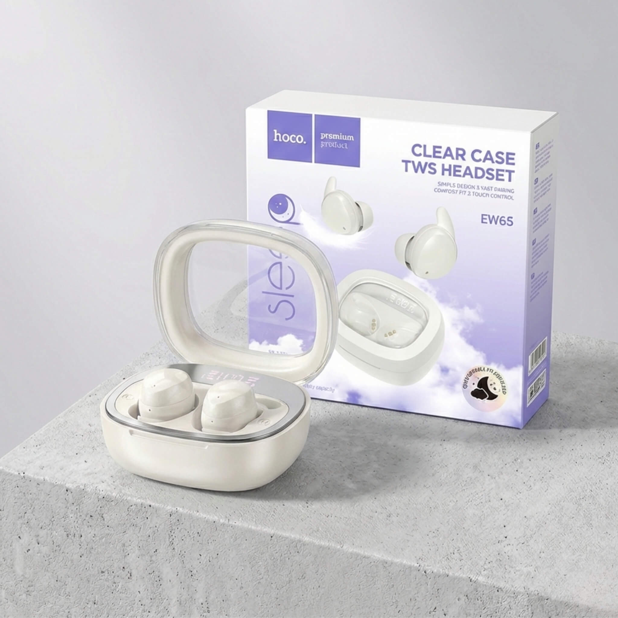 Casti Audio Wireless Hoco EW65 Sleep, Bluetooth 5.3, Noise Cancelling pentru Somn si Concentrare, Carcasa Transparenta 500mAh, 180h Standby, Negru