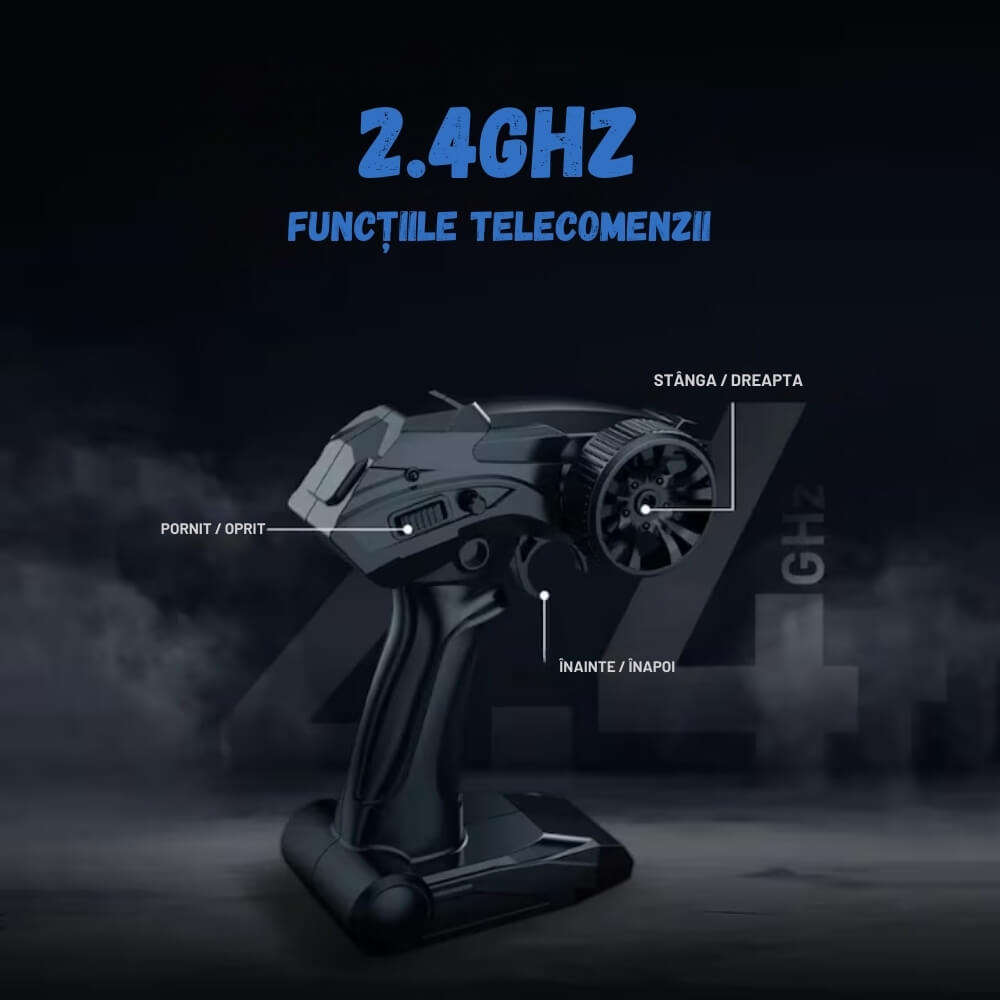 Mașinuță cu Telecomandă RC Off-Road 1:16, Viteză 20 km/h, Roți Mari All-Terrain, Lumini/Proiectoare LED, Telecomandă Tip Pistol, Acumulator Reîncărcabil Inclus, Jucărie pentru Copii 5+ Ani, Negru