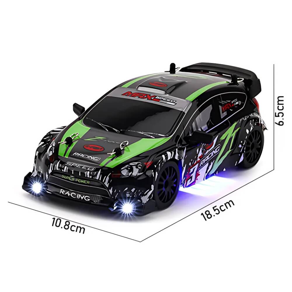 Masinuta cu Telecomanda, Model Ford Rally, RC Drift Car, 1:24, 2.4GHz, Tractiune Integrala, 2 Seturi Anvelope (Speed & Drift), Obstacole Incluse, Baterie Reincarcabila, Verde/Negru