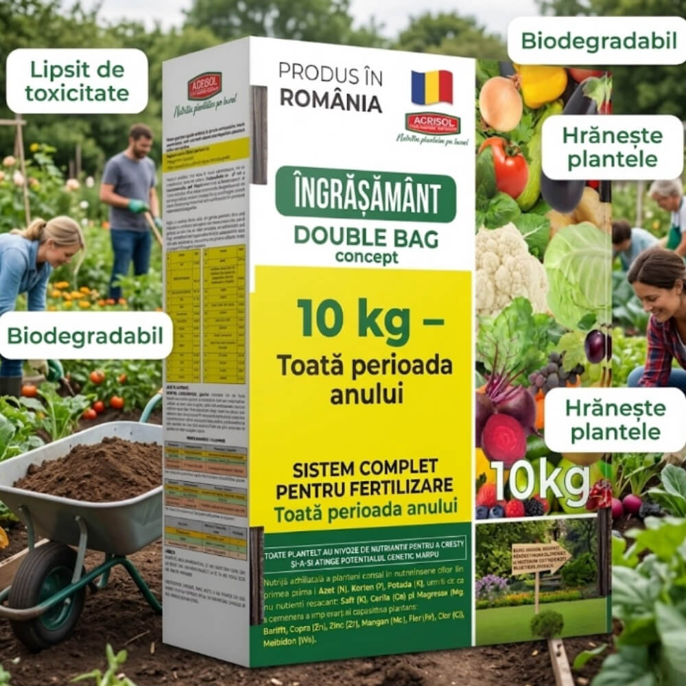 Ingrasamant Universal AGRISOL Double Bag, 10 kg, Sistem Complet de Fertilizare si Optimizare pH, pentru Gradina, Sere si Solarii