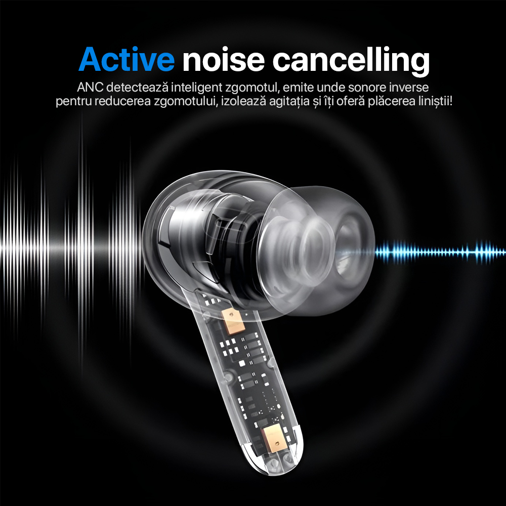 Casti Wireless Bluetooth, Audio, Bluetooth 5.3, Compatibilitate Universala, Negru