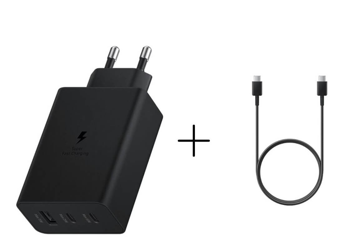 Incarcator Fast Charge, 65W, 3 porturi, Cablu USB Type-C Inclus, Negru