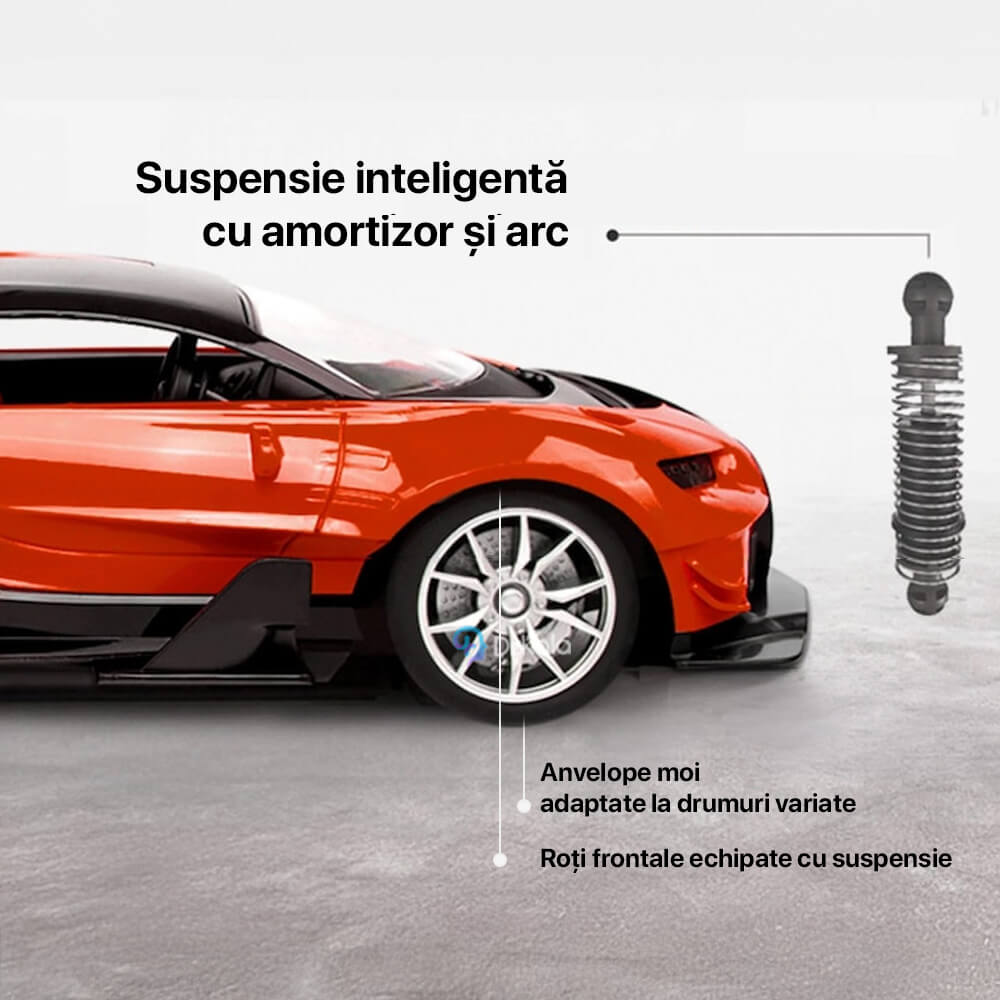 Masinuta cu telecomand, Model Bugatti, Set cu pedale si volan, Design Sportiv, Jucarie Cadou Ideal pentru Copii si Adulti +7 ani, Rosu