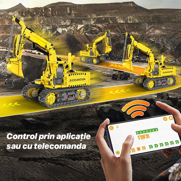 Set de Constructie STEM 5 in 1, 555 PIESE, Controlat prin Telecomanda - Bulldozer, Excavator, Robot si Camion Basculant Platforma Lift, Aplicatie, Jucarie Ideala pentru Copii 12+ ani