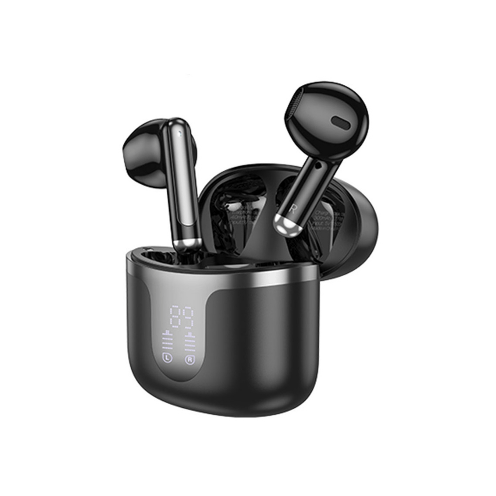 Casti Audio Wireless Earbuds, Conexiune Bluetooth 5.3, Carcasa 300mAh cu Display Digital LED, Autonomie 180h Standby, Design Snowflake, Negru/Mov