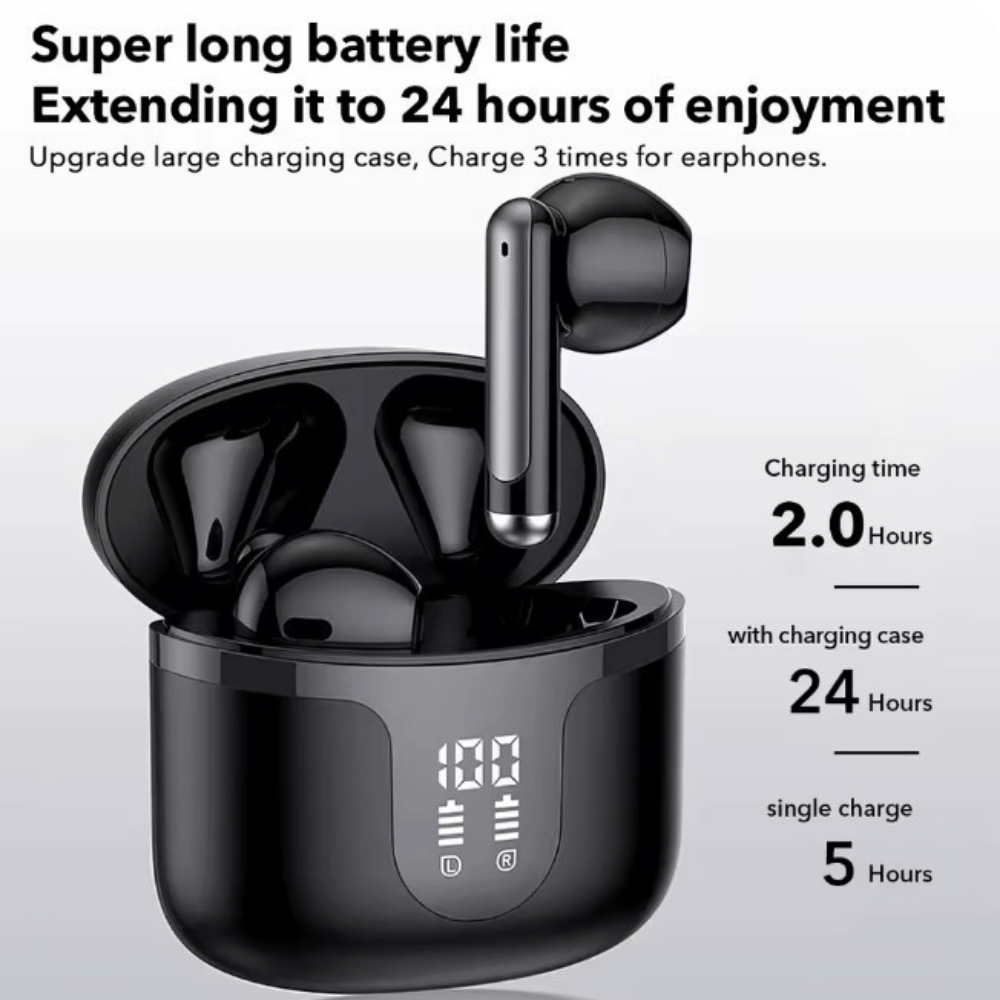 Casti Audio Wireless Earbuds, Conexiune Bluetooth 5.3, Carcasa 300mAh cu Display Digital LED, Autonomie 180h Standby, Design Snowflake, Negru/Mov