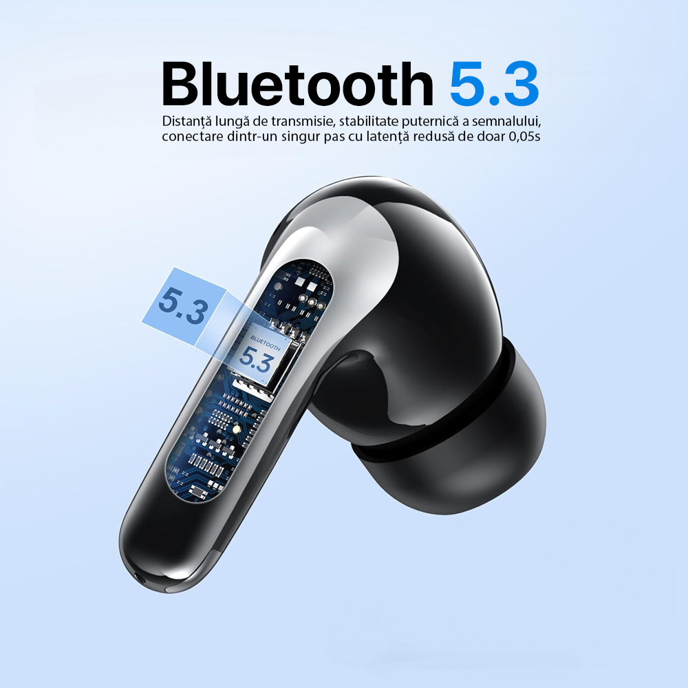 Casti Wireless Bluetooth, Audio, Bluetooth 5.3, Compatibilitate Universala, Negru