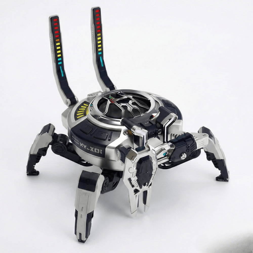 Boxa Portabila Wireless Bluetooth 5.0, Model "Mecha Crab", Putere 10W, Sunet Surround 360°, Acumulator 2500mAh, Lumini LED RGB, Design Robotic Pliabil, Portocaliu