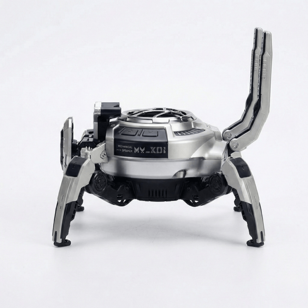 Boxa Portabila Wireless Bluetooth 5.0, Model "Mecha Crab", Putere 10W, Sunet Surround 360°, Acumulator 2500mAh, Lumini LED RGB, Design Robotic Pliabil, Portocaliu