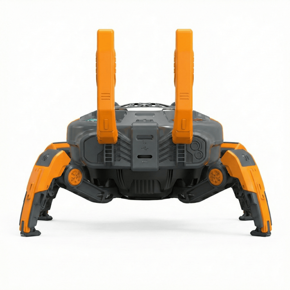 Boxa Portabila Wireless Bluetooth 5.0, Model "Mecha Crab", Putere 10W, Sunet Surround 360°, Acumulator 2500mAh, Lumini LED RGB, Design Robotic Pliabil, Portocaliu