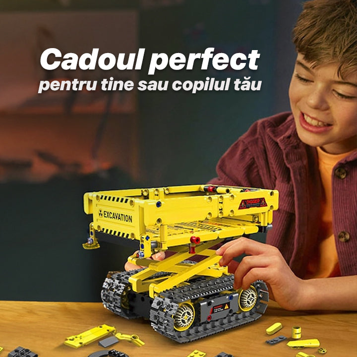 Set de Constructie STEM 5 in 1, 555 PIESE, Controlat prin Telecomanda - Bulldozer, Excavator, Robot si Camion Basculant Platforma Lift, Aplicatie, Jucarie Ideala pentru Copii 12+ ani