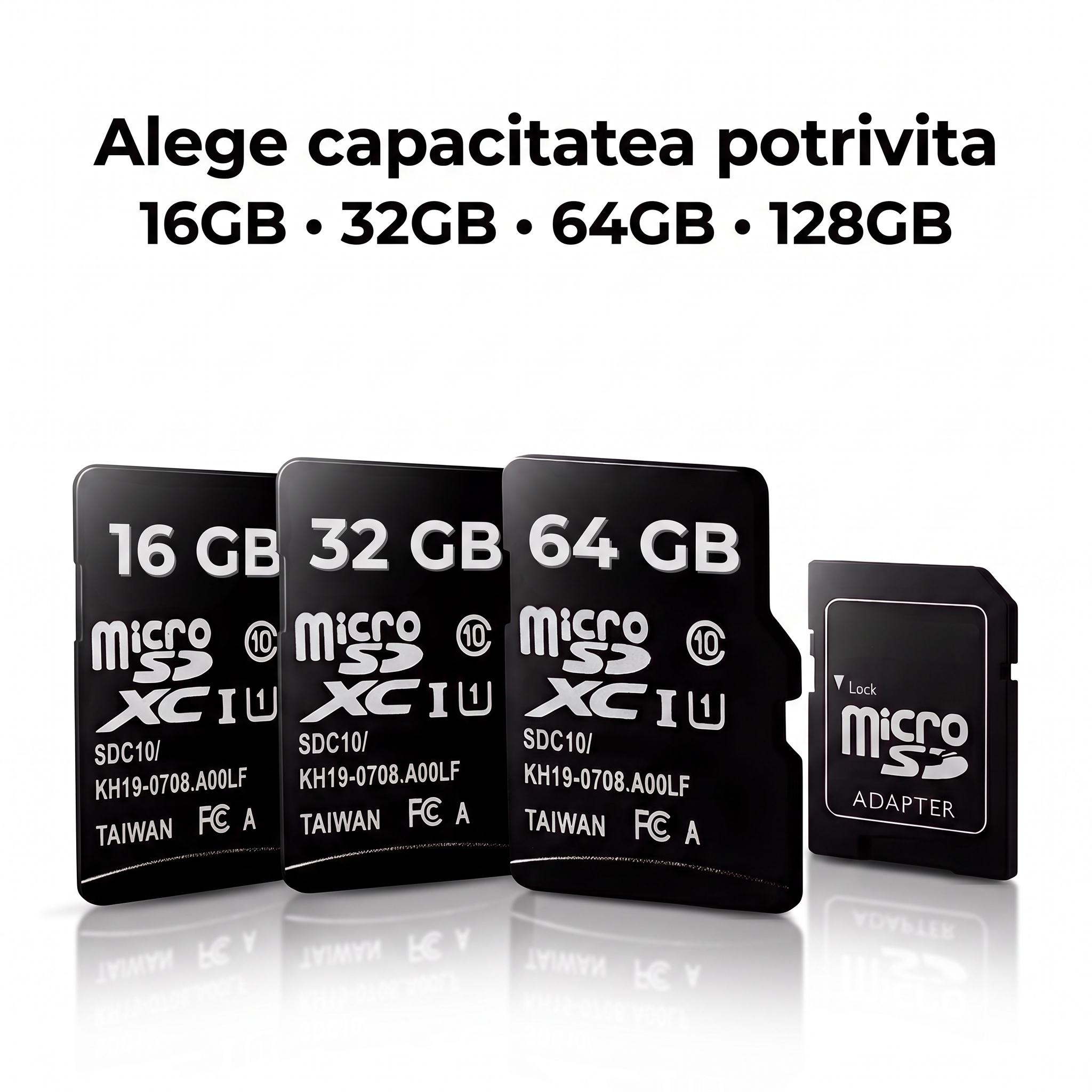 Card de Memorie MicroSDXC cu Adaptor SD Inclus, Viteză Citire 90 MB/s, pentru Telefon, Aparat Foto, Camere Auto și Supraveghere