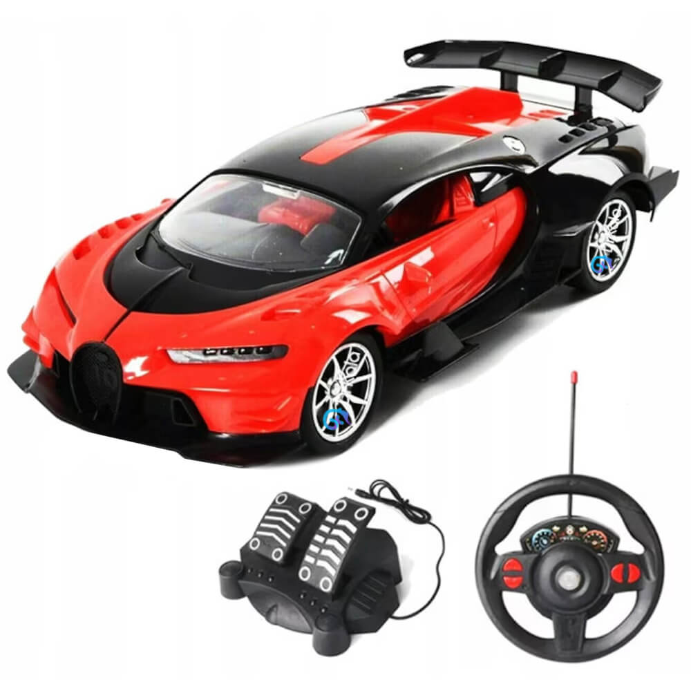 Masinuta cu telecomand, Model Bugatti, Set cu pedale si volan, Design Sportiv, Jucarie Cadou Ideal pentru Copii si Adulti +7 ani, Rosu