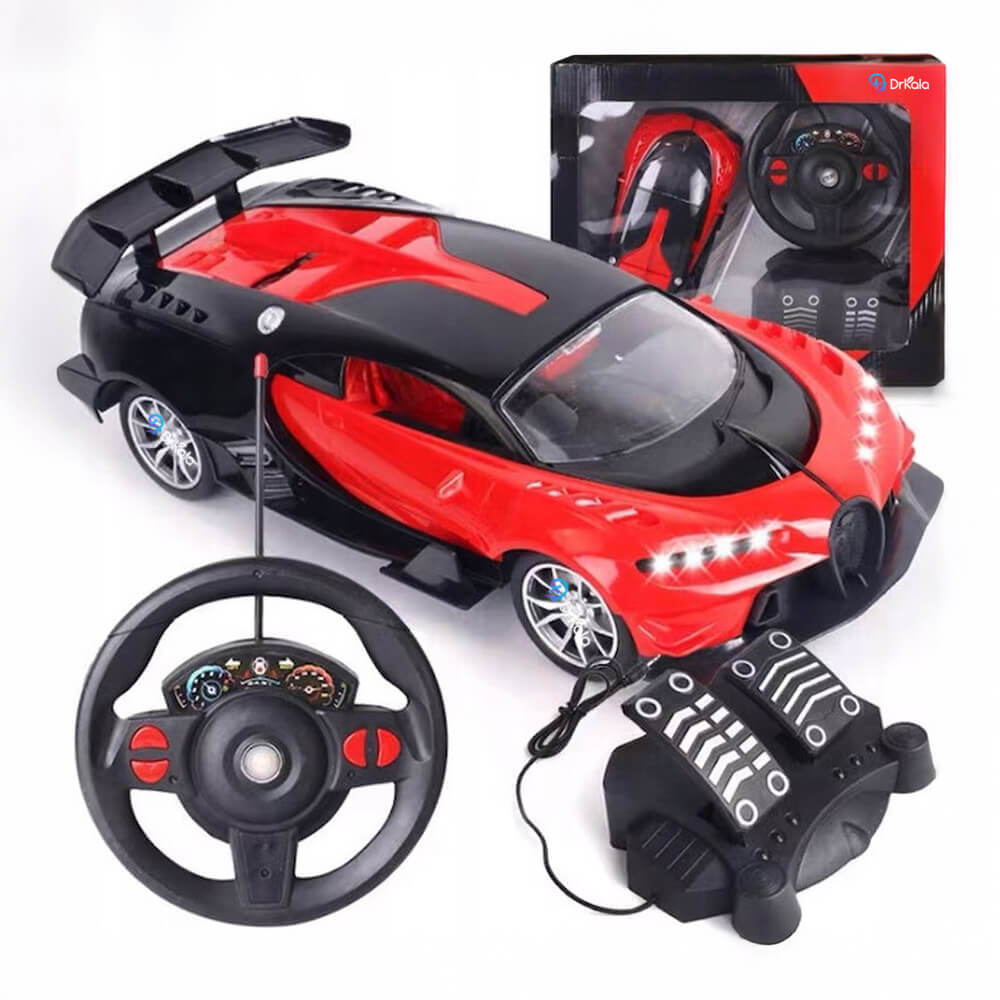 Masinuta cu telecomand, Model Bugatti, Set cu pedale si volan, Design Sportiv, Jucarie Cadou Ideal pentru Copii si Adulti +7 ani, Rosu