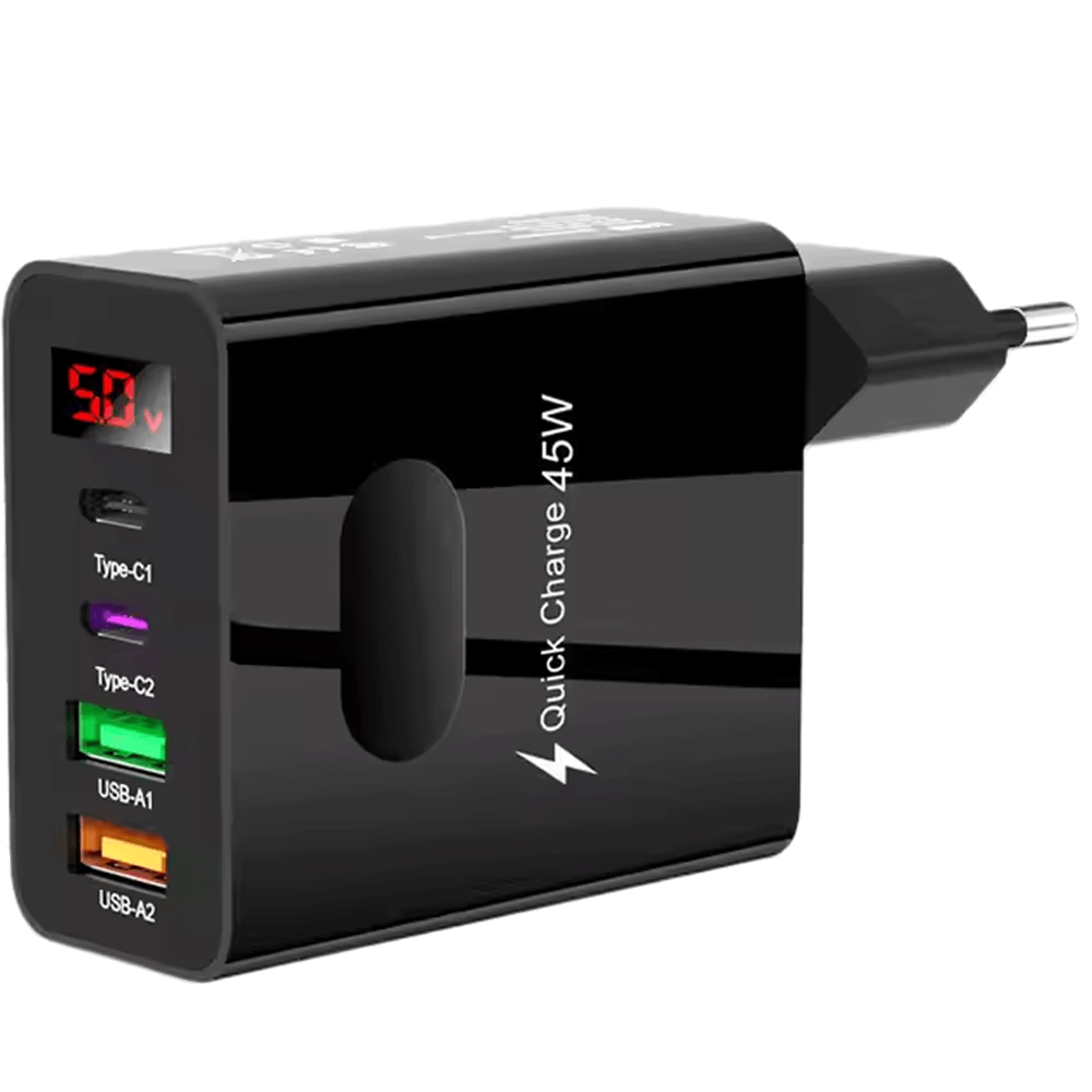 Incarcator Retea, DigikalaX, 4 Porturi, 45W, 2xUSB, 2xType-C, Universal, Negru
