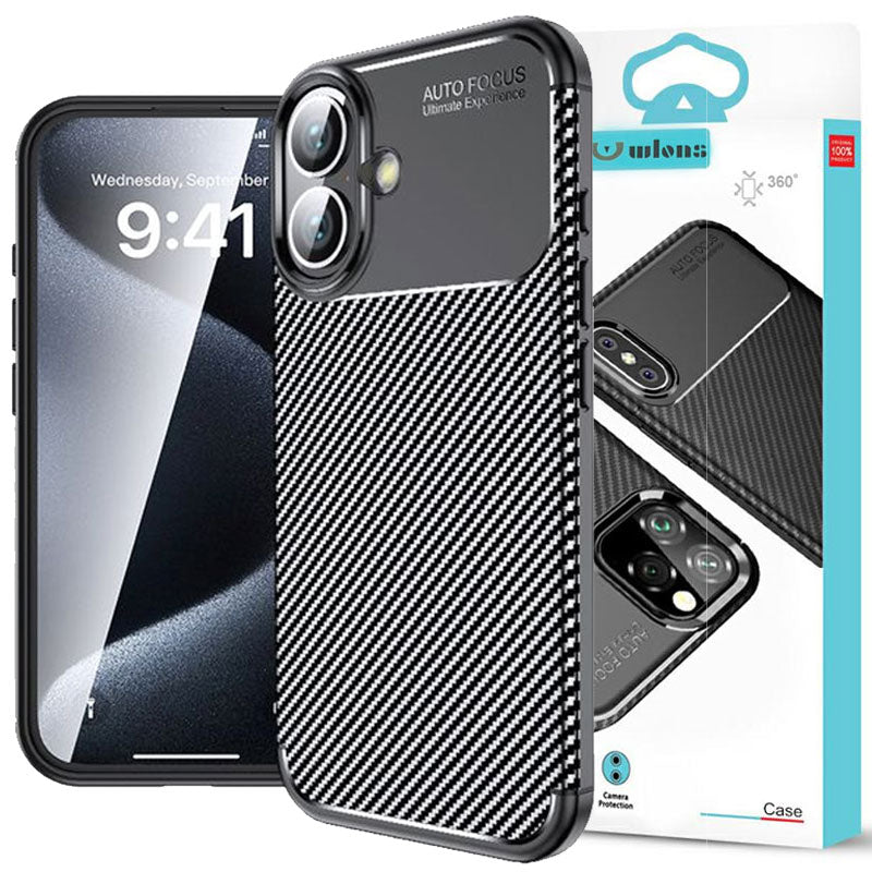 Husa, iPhone 16 Plus, Carbon Design, TPU, Negru