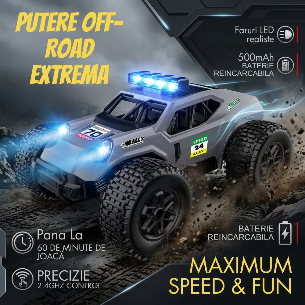 Masina cu telecomanda Monster Truck RC Off-Road, 25km/h, Scara 1:20, Suspensii Anti-Soc, Anvelope High-Grip, Acumulator inclus, Gri
