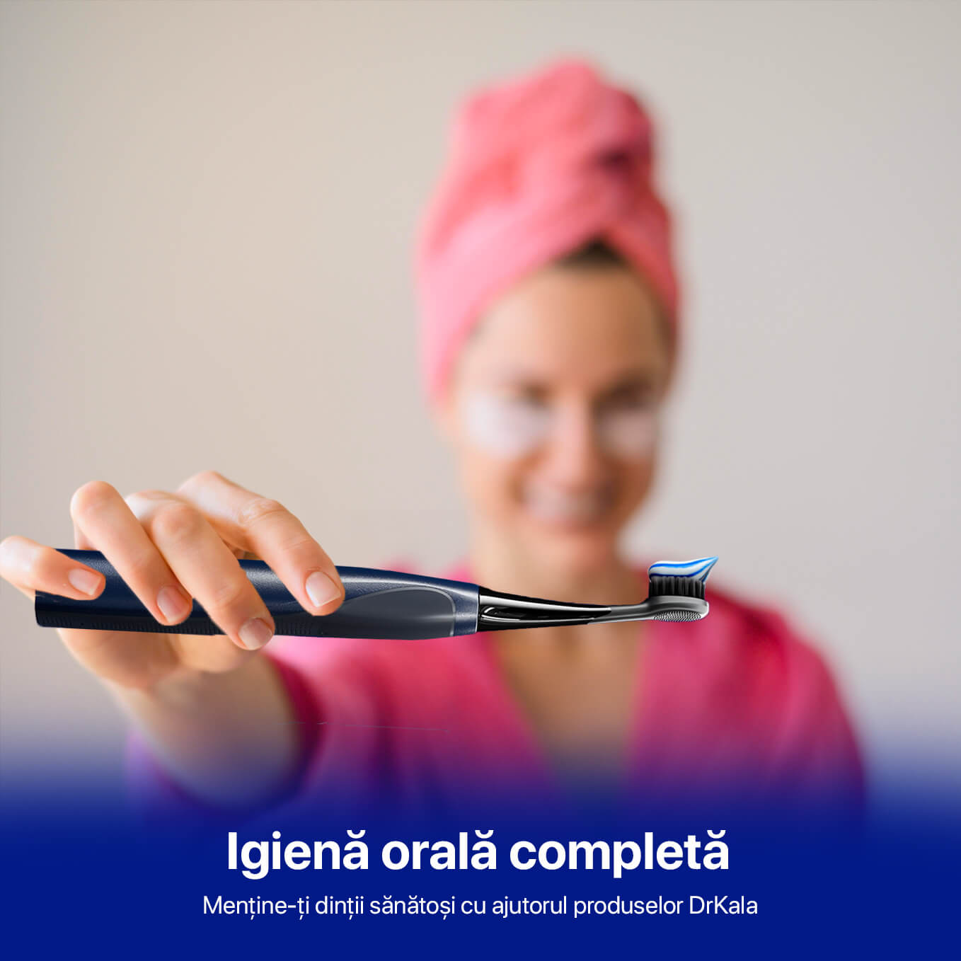 Periuta de dinti electrica sonica DrKala, Cu Carbune activ, 5 Moduri, 2 Capete, pana la 42.000 vibrații/min, IPX7, Negru/Albastru
