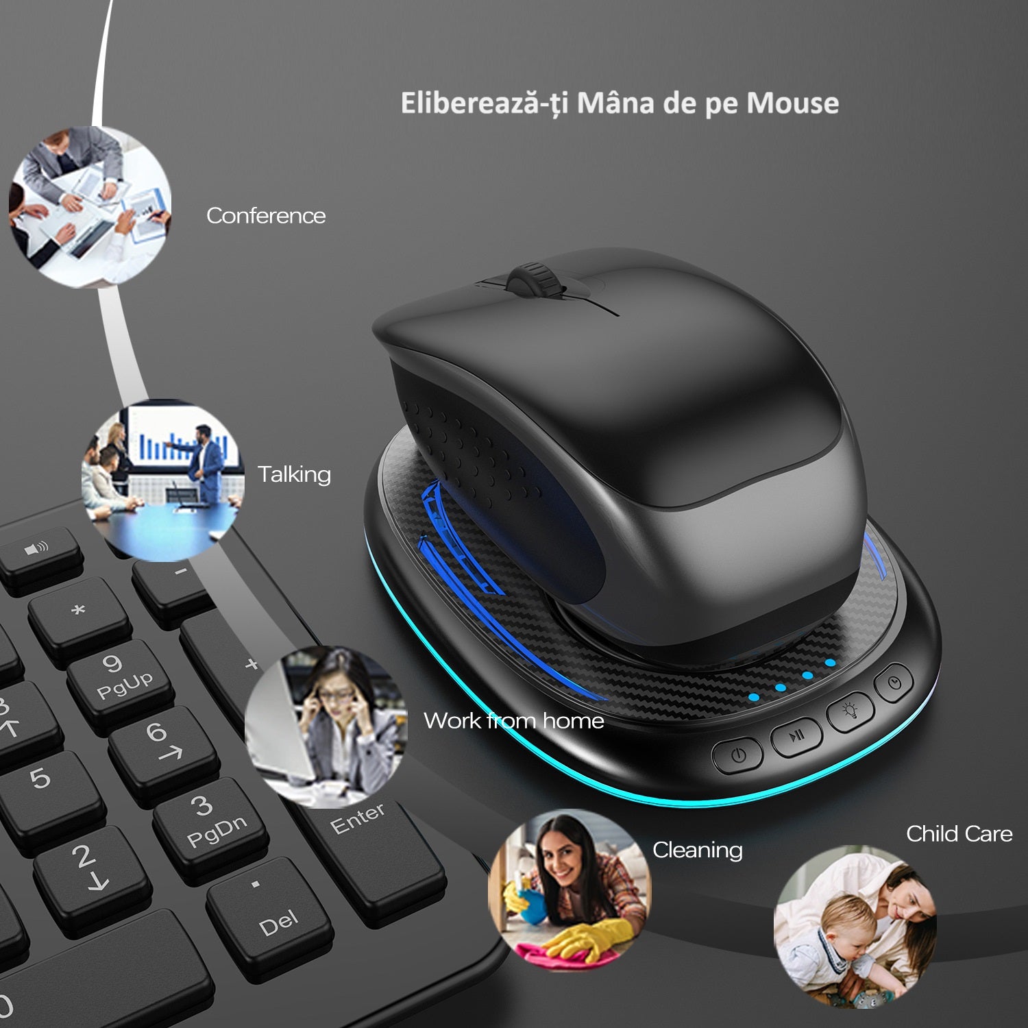 Mouse Jiggler nedetectabil pentru simularea miscarii mouse-ului, slim, cu timer, buton ON-OFF, fara driver, Negru