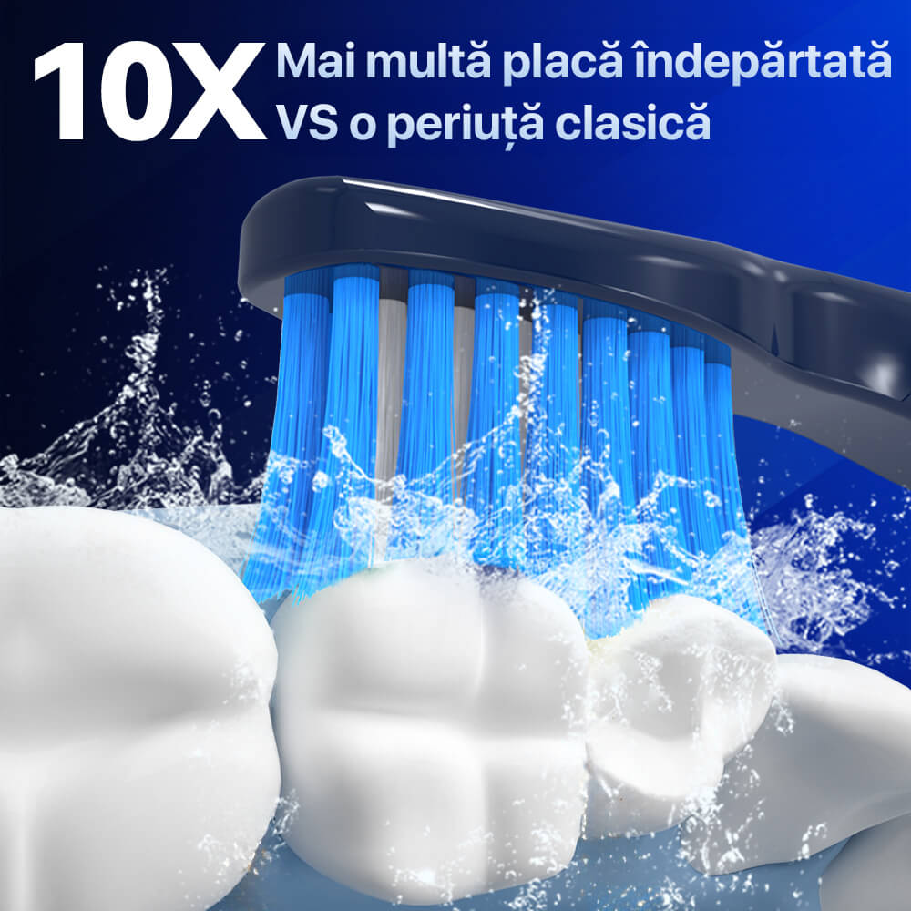 Periuta de dinti electrica sonica DrKala, 5 moduri, 5 capete DuPont, pana la 40.000 vibrații/min, IPX7, Albastru inchis