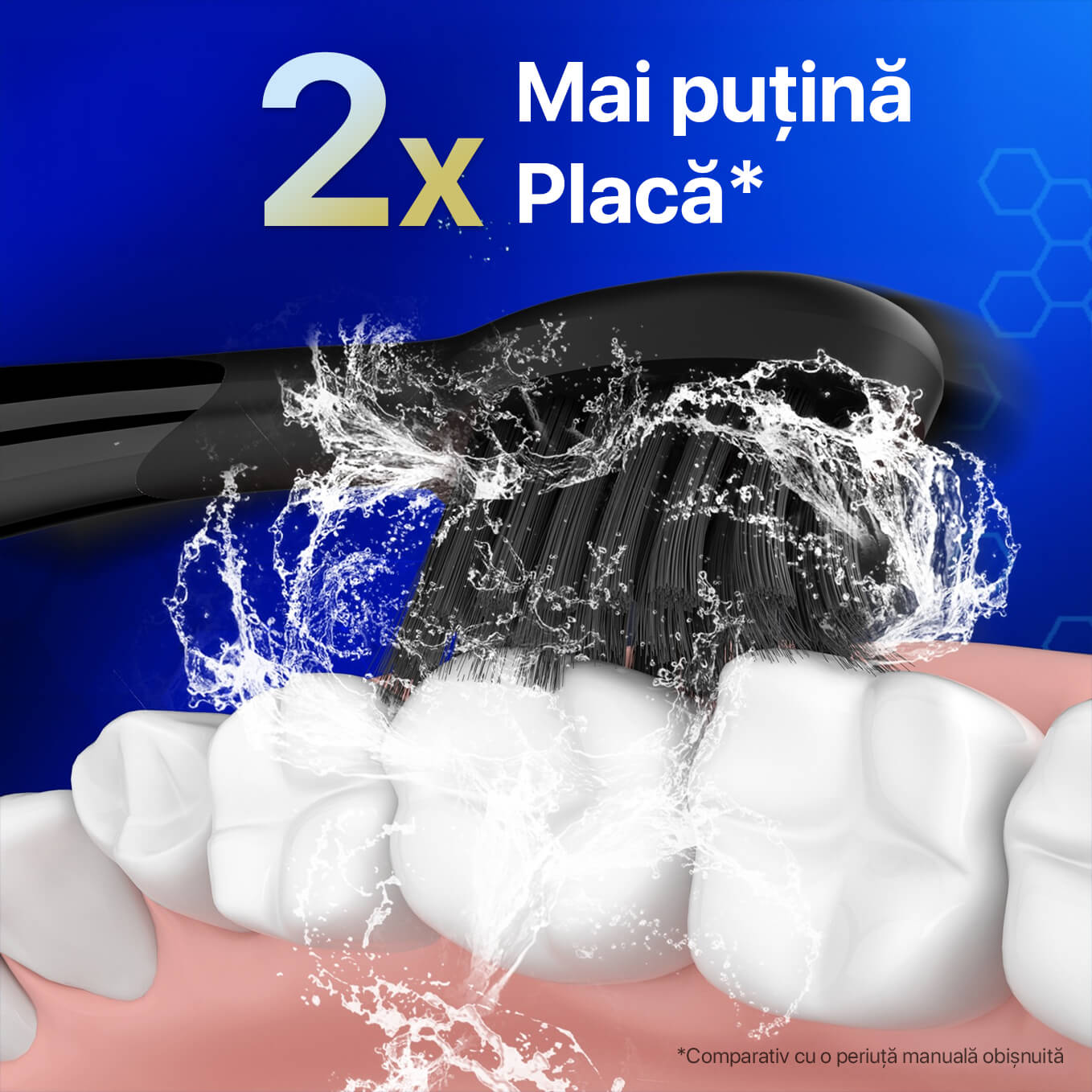Periuta de dinti electrica sonica DrKala, Cu Carbune activ, 5 Moduri, 2 Capete, pana la 42.000 vibrații/min, IPX7, Negru/Albastru