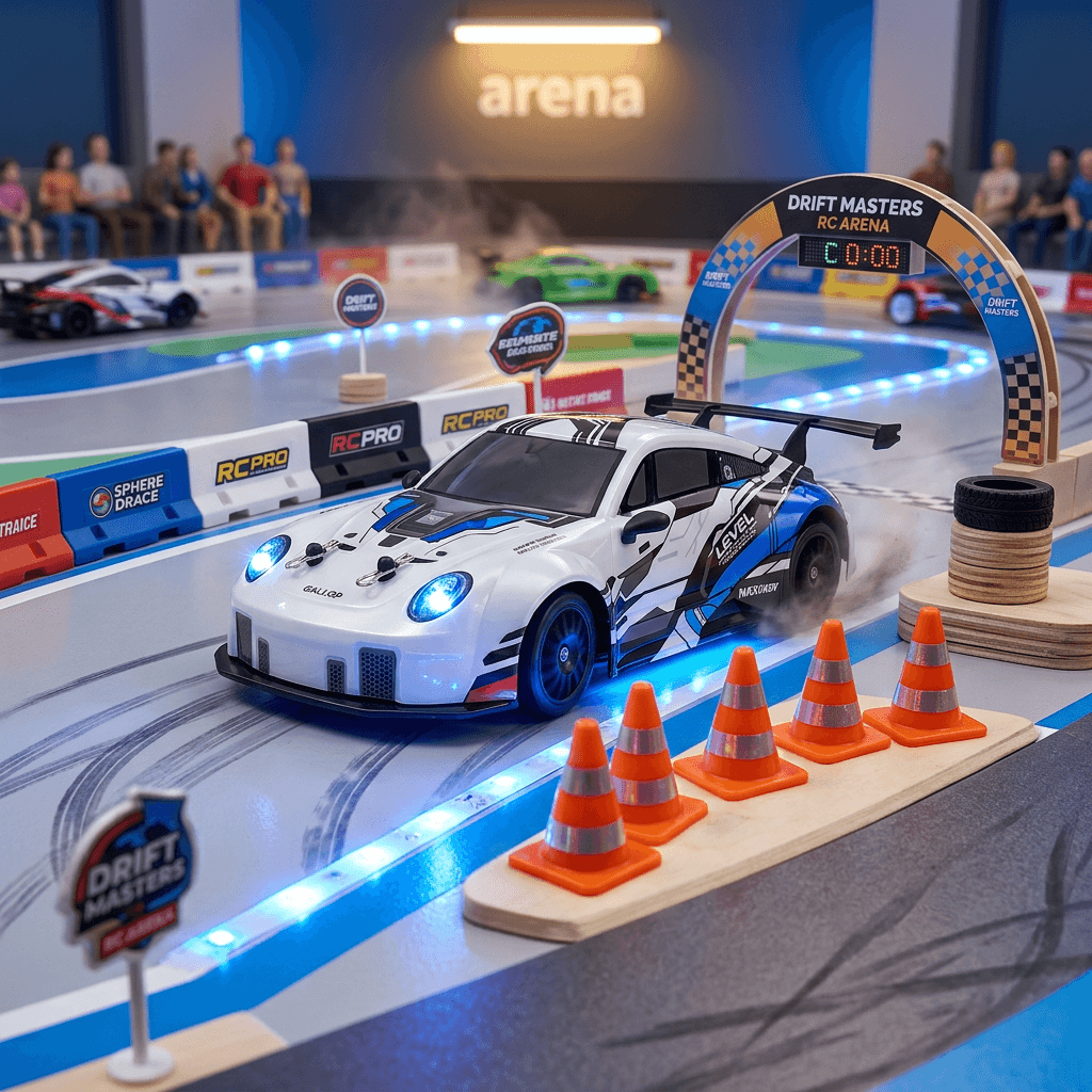 Masina cu Telecomana RC Porsche, Drift Car 1:24, 4WD, 20 km/h, LED, 2 Seturi Anvelope Drift & Racing, Varsta 7+, Alb