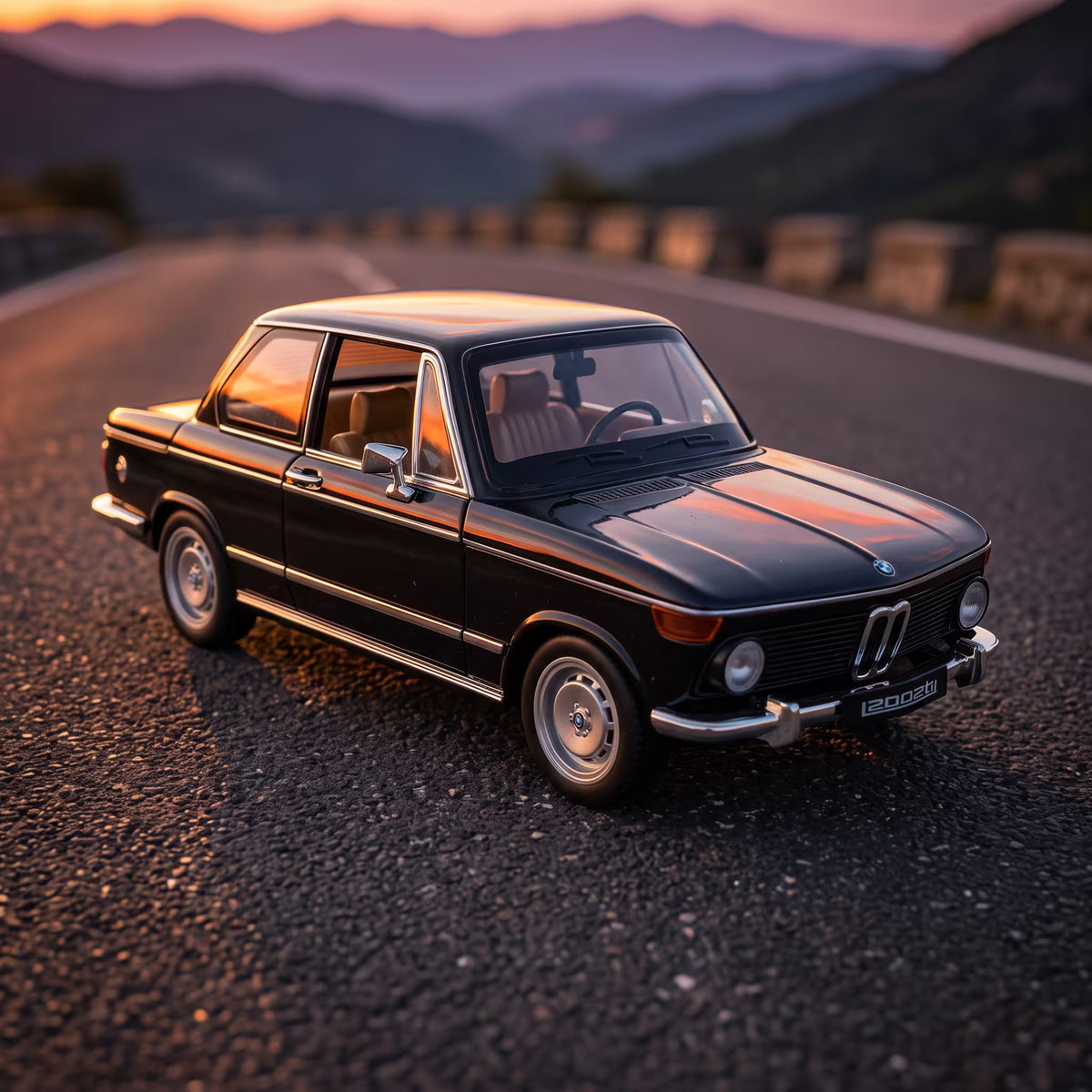 Masina Metalica BMW E10 2002 Retro, Scara 1:24, Usi si Portbagaj Mobile, Lumini, Negru