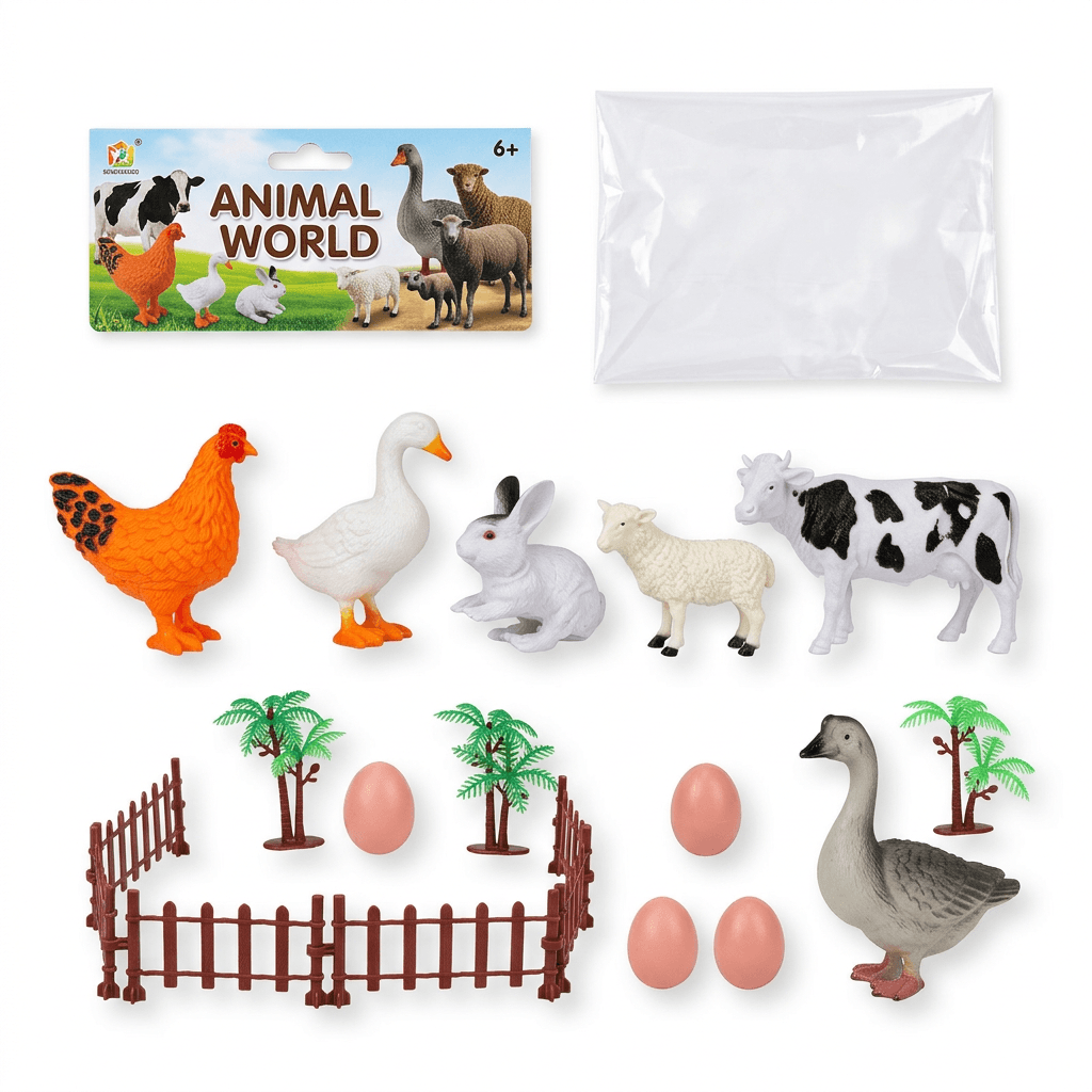 Set Animale de Ferma pentru Copii 3+ Ani, Figurine Realiste cu Gard si Accesorii, Jucarie Educativa pentru Joc de Rol, Alb/Portocaliu