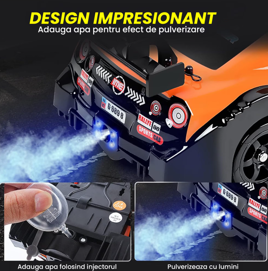 Masina cu telecomanda RC Drift, Digital Kala, 20km/h, lumini LED, 1:16, Gri/Albastru