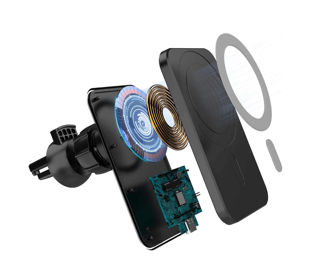 Suport auto tip Magsafe, cu incarcare wireless, compatibil cu Apple si Samsung, Negru