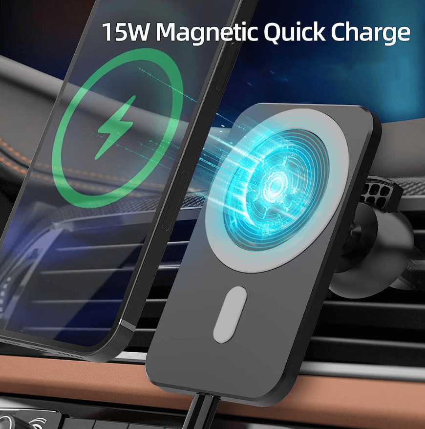 Suport auto tip Magsafe, cu incarcare wireless, compatibil cu Apple si Samsung, Negru