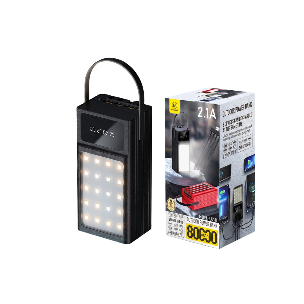 Baterie Externă PowerBank – 2.1A, 6 Porturi Ieșire, Lanternă 24 LED, Display Digital