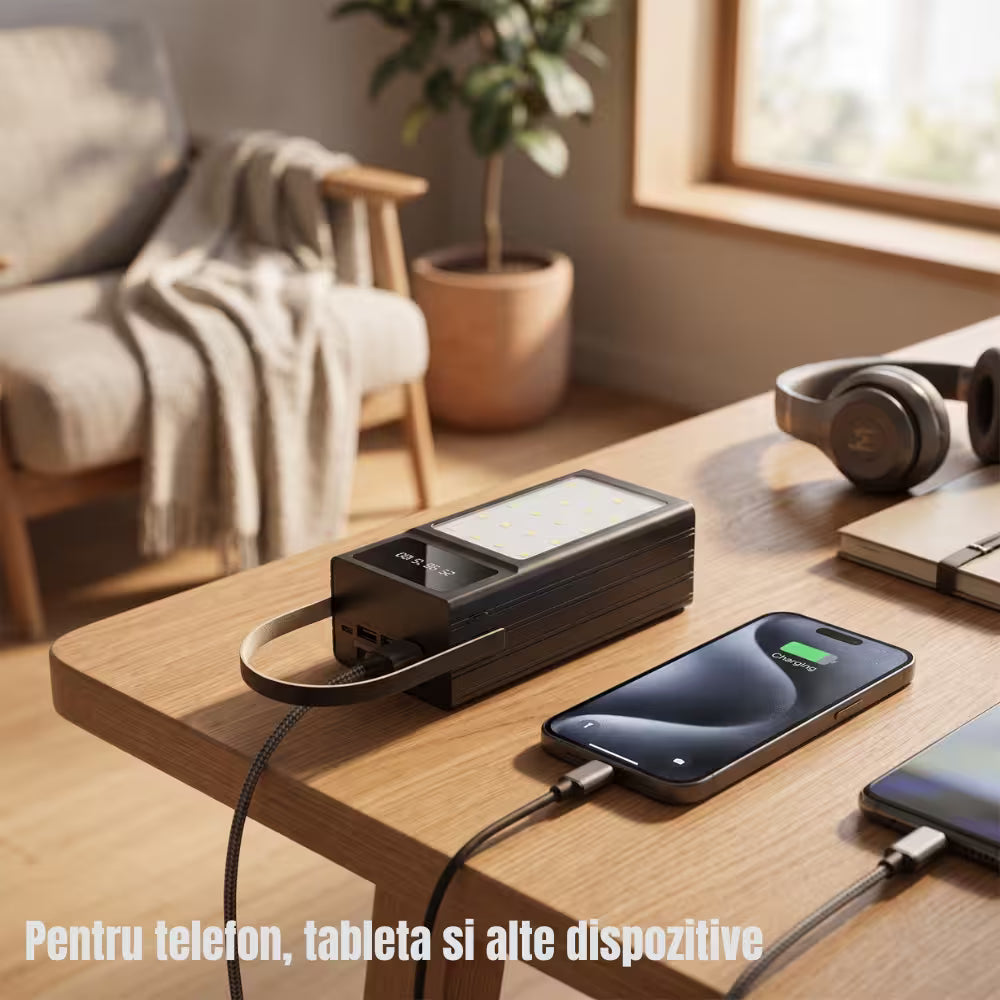 Baterie Externă PowerBank – 2.1A, 6 Porturi Ieșire, Lanternă 24 LED, Display Digital