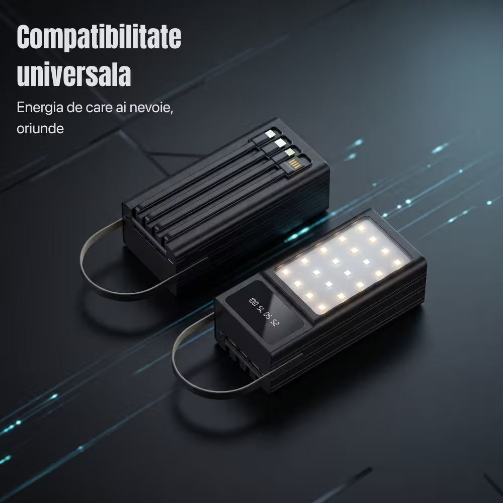 Baterie Externă PowerBank – 2.1A, 6 Porturi Ieșire, Lanternă 24 LED, Display Digital