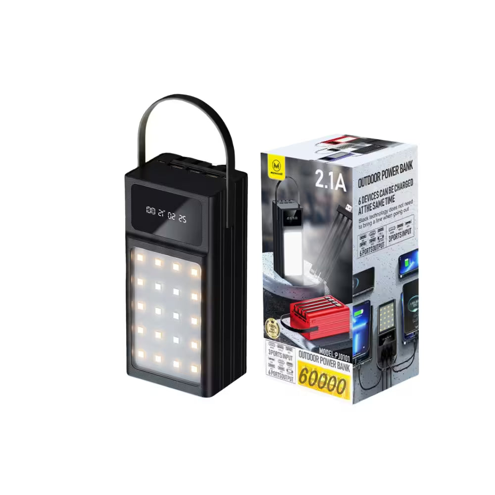 Baterie Externă PowerBank – 2.1A, 6 Porturi Ieșire, Lanternă 24 LED, Display Digital