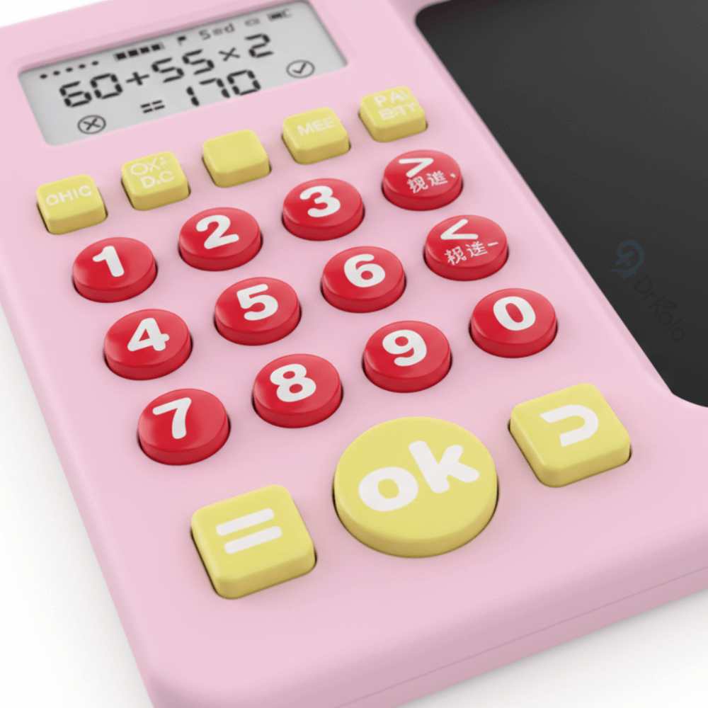 Tablă Interactivă cu Calculator pentru Copii, Stilou Inclus – Jucărie Educativă pentru Matematică și Desen, Roz