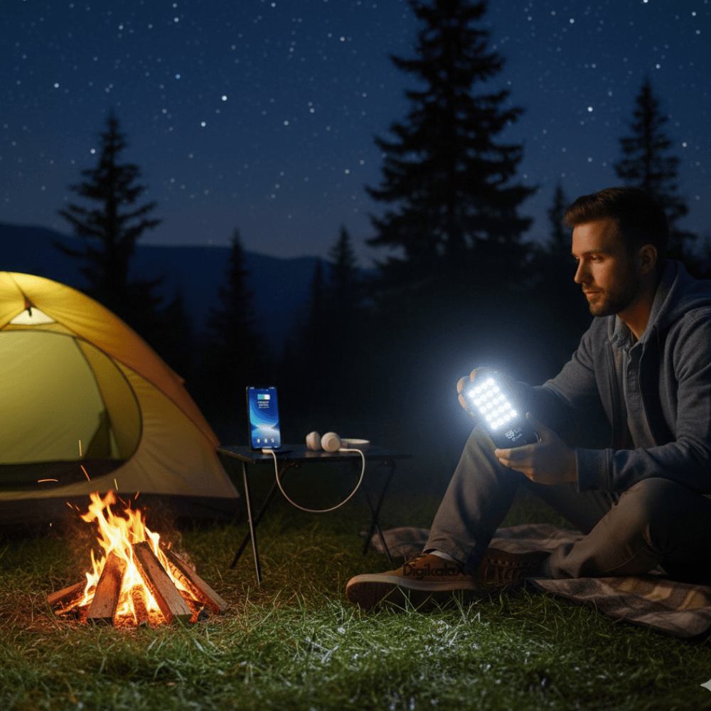 Baterie Externă PowerBank – 80.000mAh, 2.1A, 6 Porturi Ieșire, Lanternă 24 LED, Display Digital