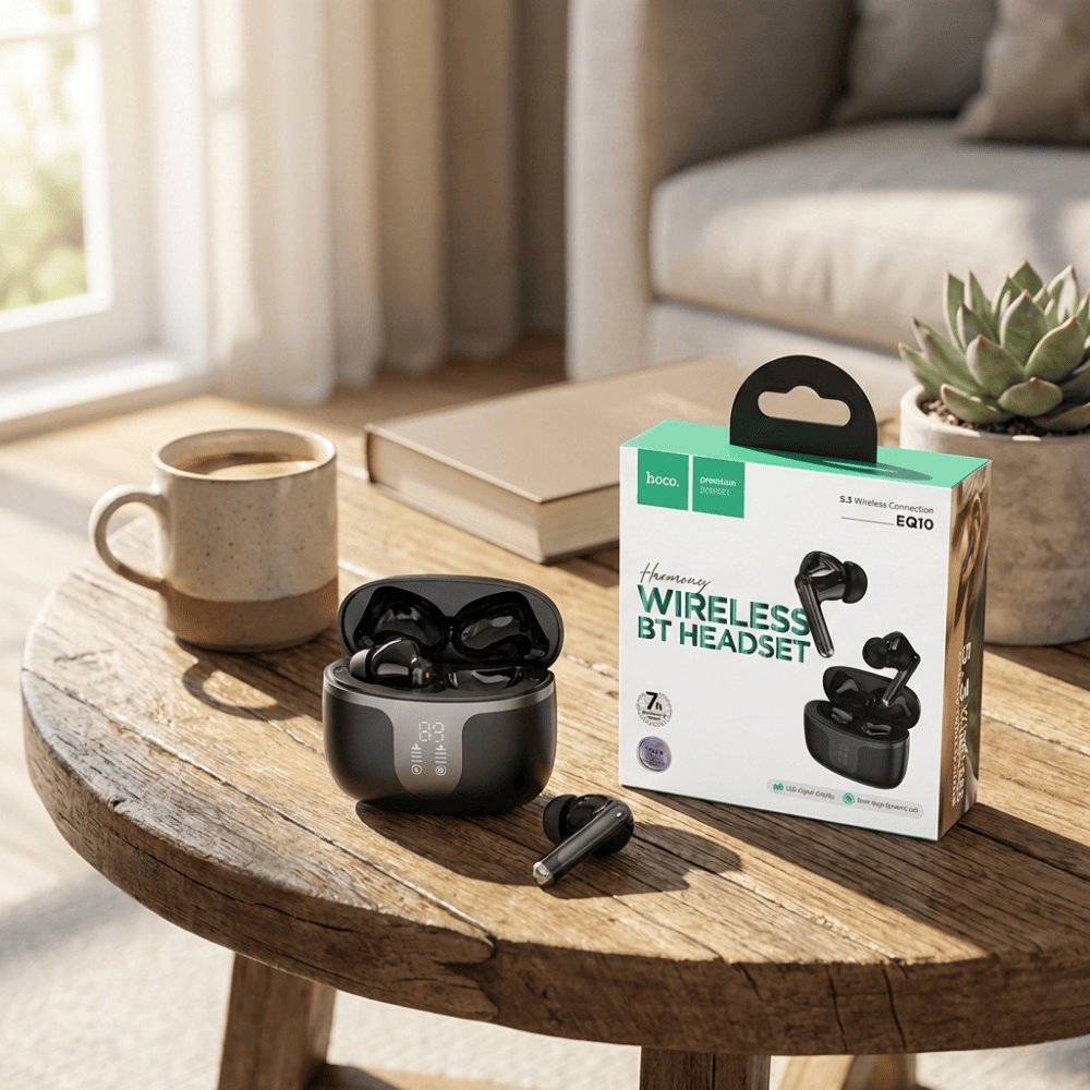 Casti Audio Wireless In-Ear, Bluetooth 5.3, Model Harmony, Carcasa 300mAh cu Afisaj Digital LED, Autonomie 180h Standby, Design Ergonomic, Negru