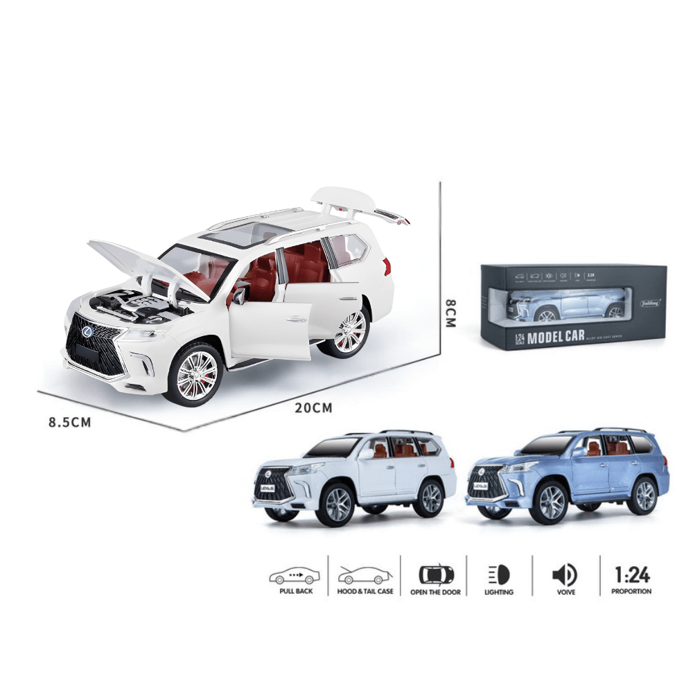 Mașinuță metalică Lexus LX570 1:24, cu lumini și muzică, model de colecție, Alba