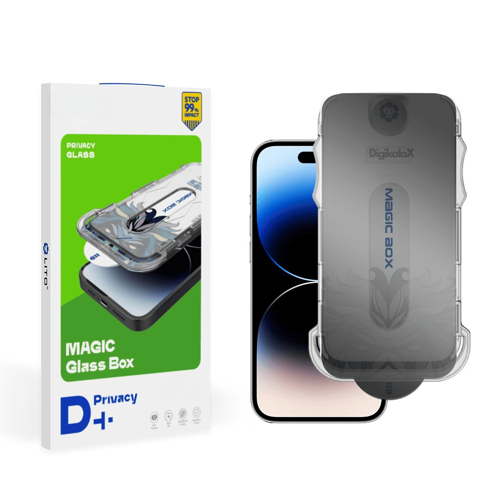 Folie Sticla Privacy pentru iPhone , Lito D+ Magic Box, Kit Instalare Automata Inclus, Protectie Anti-Spionaj, Duritate 9H, Full Glue, Black