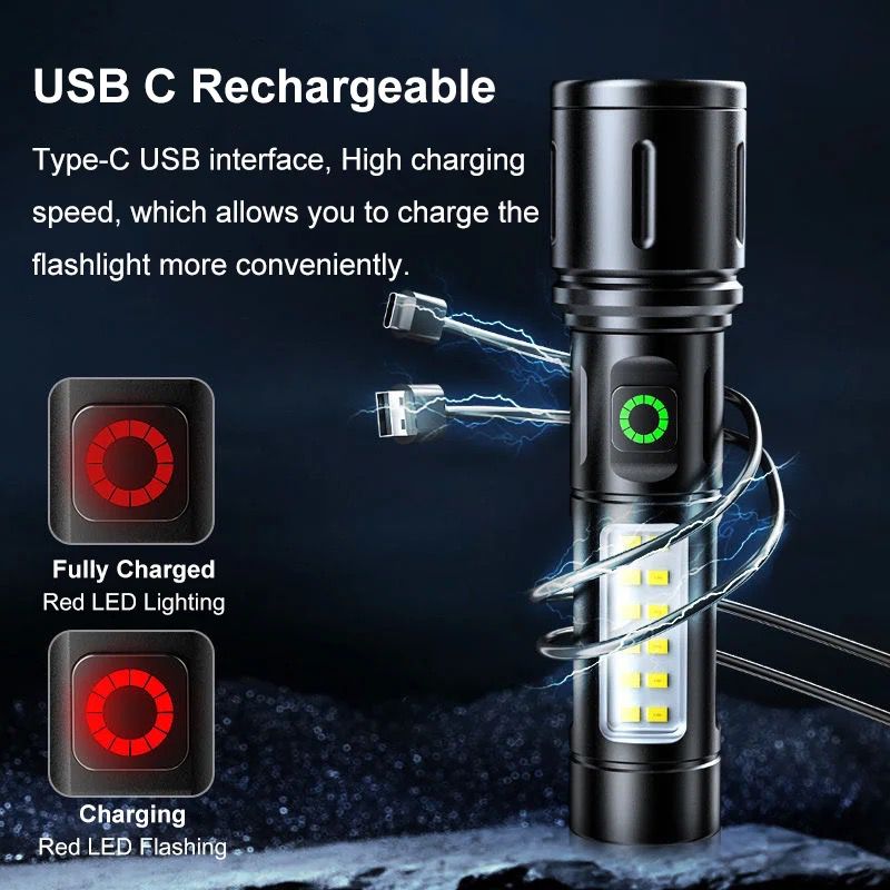 Lanterna reincarcabila, LED, 7 moduri, Negru, cutie Army