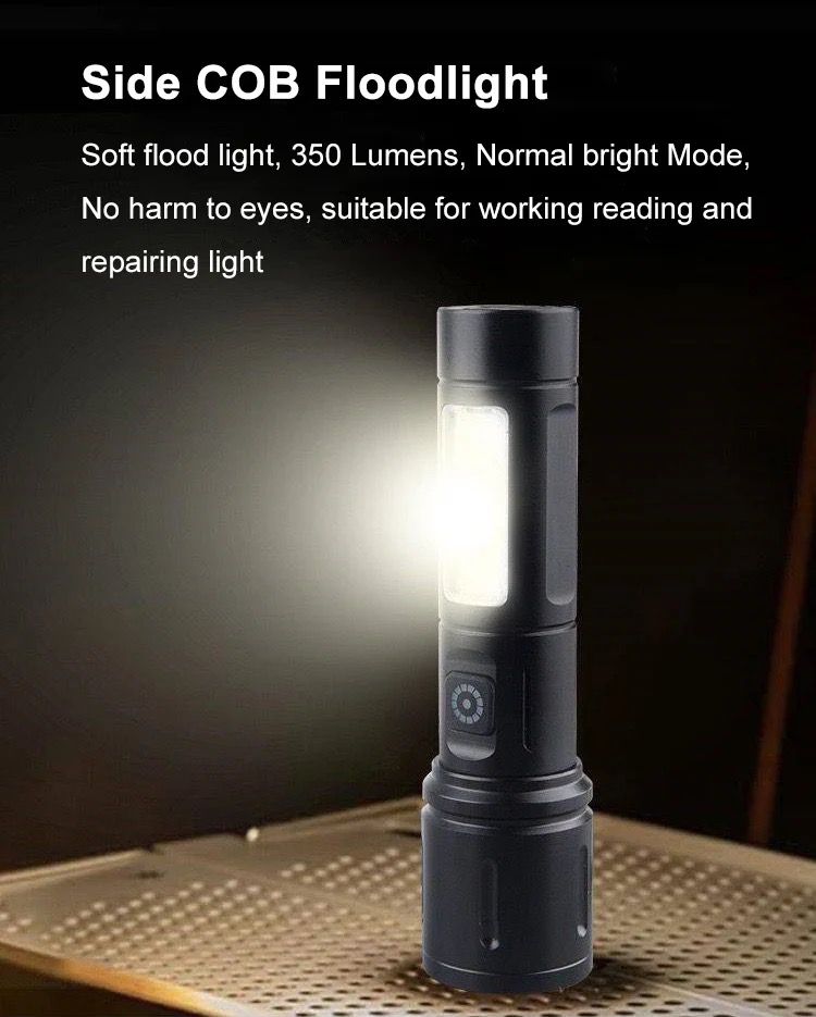 Lanterna reincarcabila, LED, 7 moduri, Negru, cutie Army