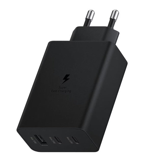 Incarcator Super Fast Charge cablu USB Type-C inclus, 65W, 3 porturi, USB Type-C, compatibil cu Samsung, Huawei, iPhone, MacBook, Negru