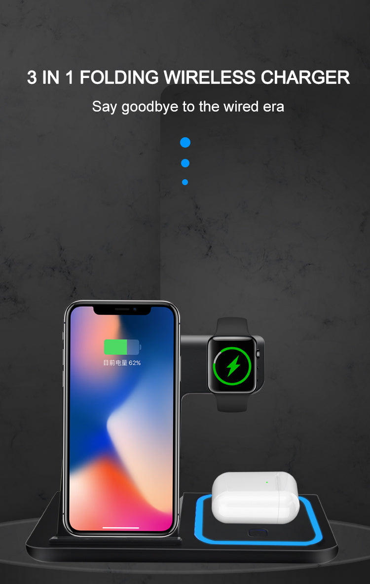 Incarcator Wireless 3 In 1 Qi Fast Charger 15W, Negru